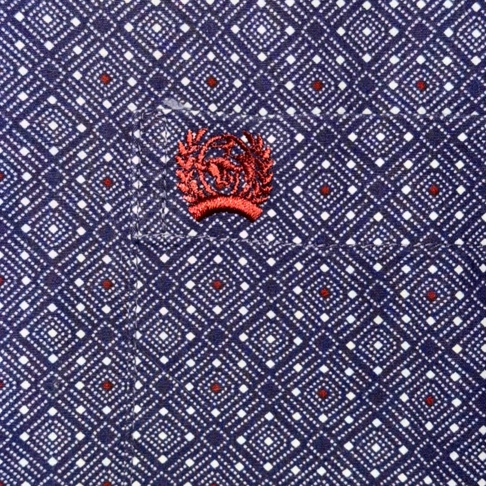 Cinch Blueish Purple/Red/White Print Cotton Long Sleeve Button Down Shirt XXL - Picture 7 of 9